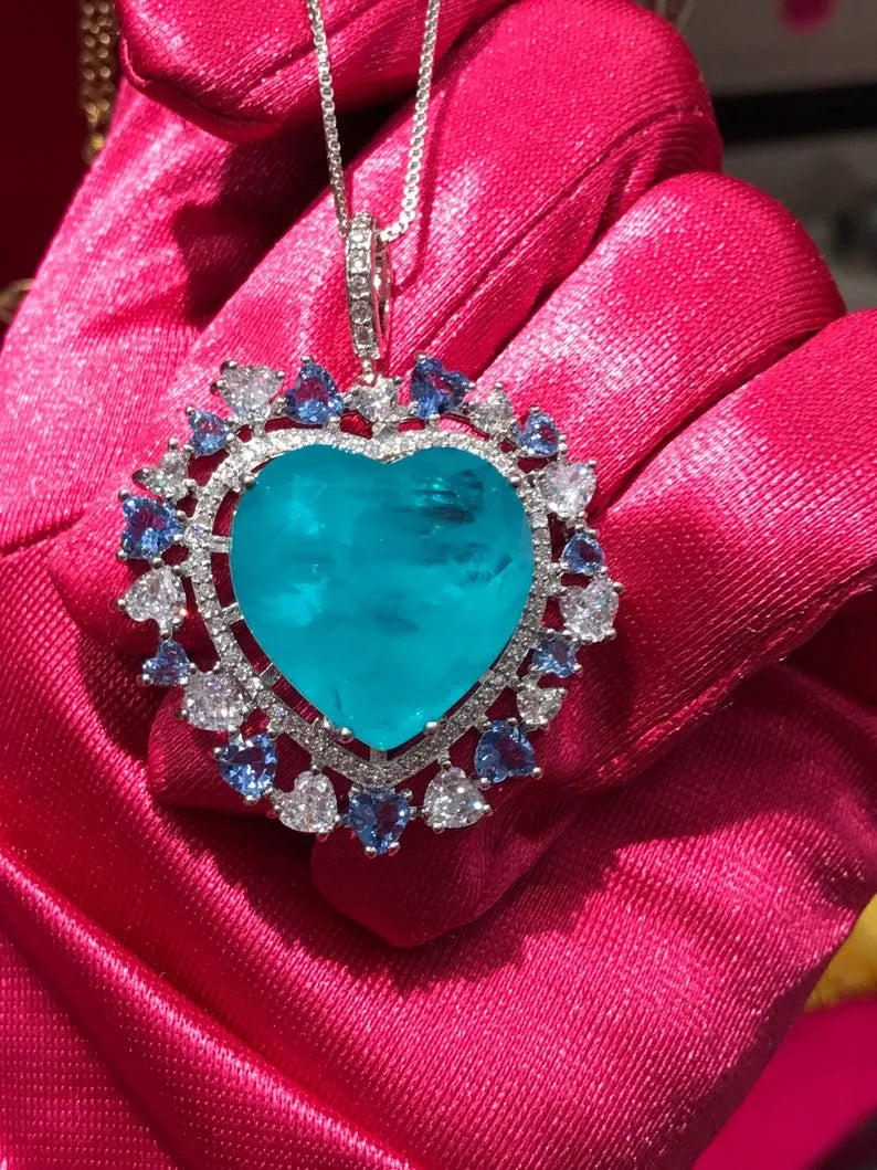 Ocean Blue Natural Paraiba Tourmaline Doublet Necklace Pendant with Amazing Exotic Neon Color and Glow