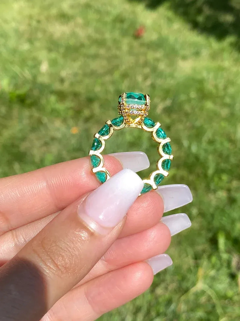 100% Genuine Columbia Emerald Gem Multi Gemstone Ring Band, Handcrafted Masterpiece, Natural Emerald Ring, Emerald Engagement Ring