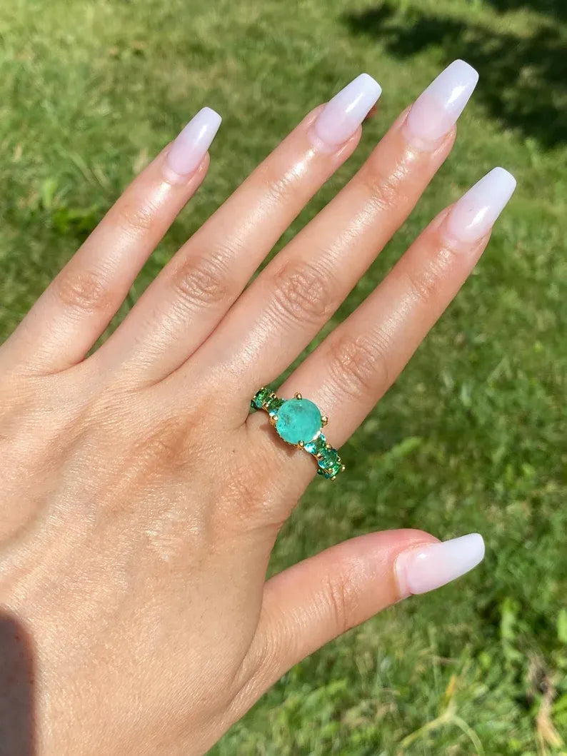 100% Genuine Columbia Emerald Gem Multi Gemstone Ring Band, Handcrafted Masterpiece, Natural Emerald Ring, Emerald Engagement Ring
