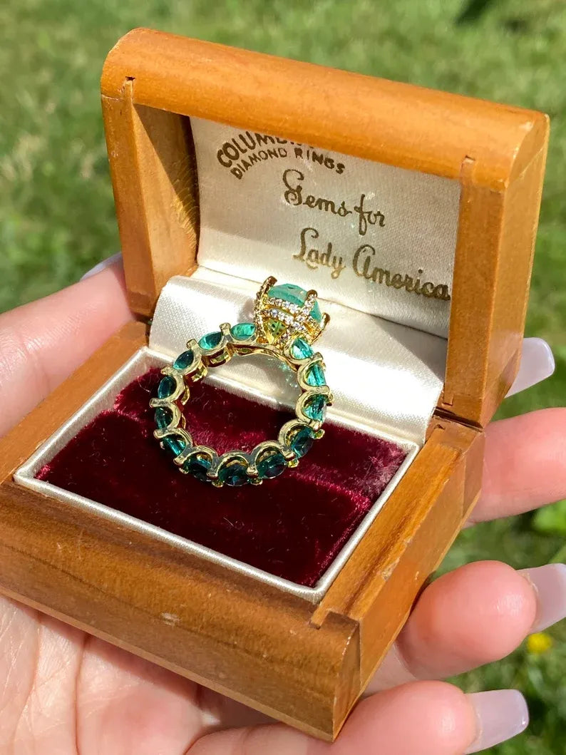 100% Genuine Columbia Emerald Gem Multi Gemstone Ring Band, Handcrafted Masterpiece, Natural Emerald Ring, Emerald Engagement Ring