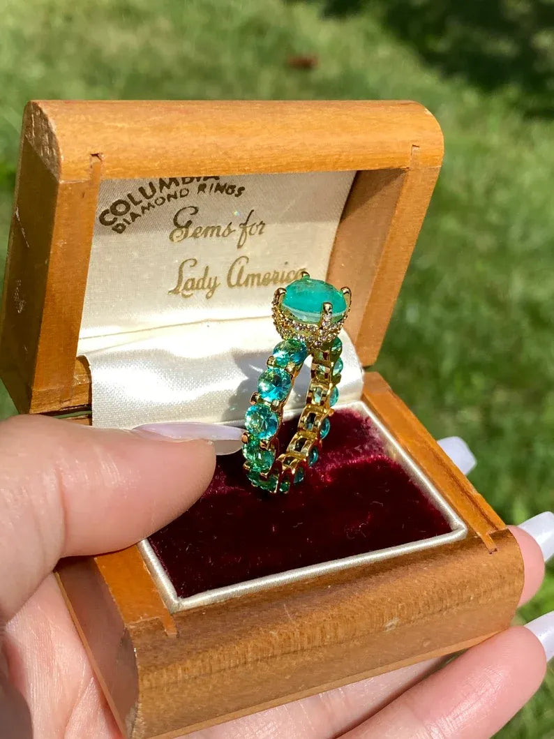 100% Genuine Columbia Emerald Gem Multi Gemstone Ring Band, Handcrafted Masterpiece, Natural Emerald Ring, Emerald Engagement Ring