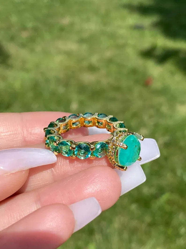 100% Genuine Columbia Emerald Gem Multi Gemstone Ring Band, Handcrafted Masterpiece, Natural Emerald Ring, Emerald Engagement Ring