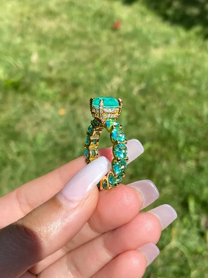 100% Genuine Columbia Emerald Gem Multi Gemstone Ring Band, Handcrafted Masterpiece, Natural Emerald Ring, Emerald Engagement Ring