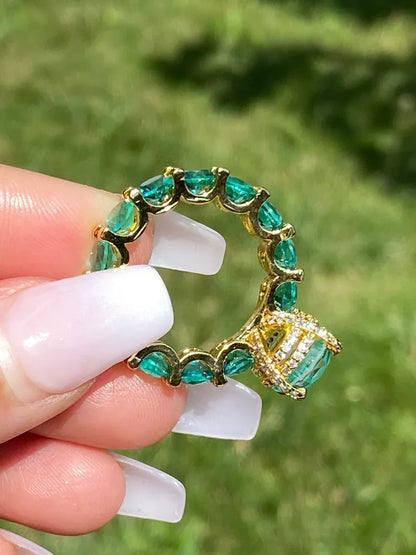 100% Genuine Columbia Emerald Gem Multi Gemstone Ring Band, Handcrafted Masterpiece, Natural Emerald Ring, Emerald Engagement Ring