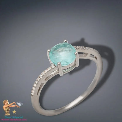 Sweet Dainty 1ct Natural Aquamarine &amp; 22pcs Diamond Ring in 925 Sterling Silver, Solitaire Engagement Ring, Promise Ring, Wedding Ring