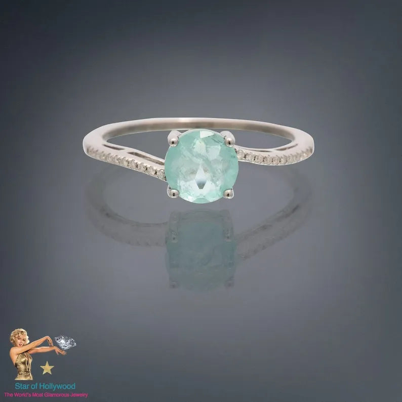 Minimalist Dainty 1ct Natural Aquamarine &amp; 22pcs Diamond Ring in 925 Sterling Silver, Solitaire Engagement Ring, Promise Ring, Wedding Ring