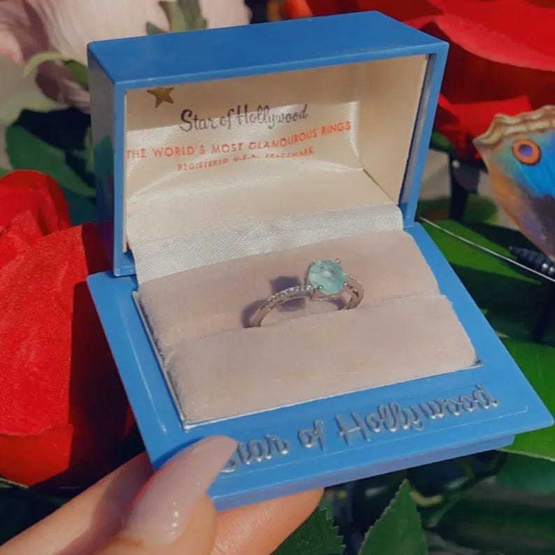Sweet Dainty 1ct Natural Aquamarine &amp; 22pcs Diamond Ring in 925 Sterling Silver, Solitaire Engagement Ring, Promise Ring, Wedding Ring