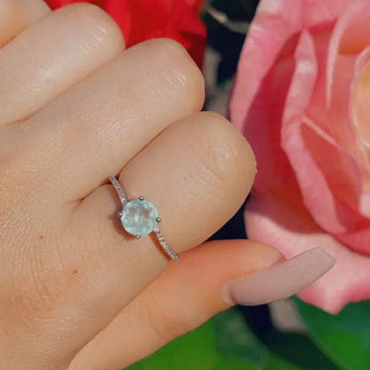 Minimalist Dainty 1ct Natural Aquamarine &amp; 22pcs Diamond Ring in 925 Sterling Silver, Solitaire Engagement Ring, Promise Ring, Wedding Ring
