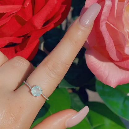 Minimalist Dainty 1ct Natural Aquamarine &amp; 22pcs Diamond Ring in 925 Sterling Silver, Solitaire Engagement Ring, Promise Ring, Wedding Ring