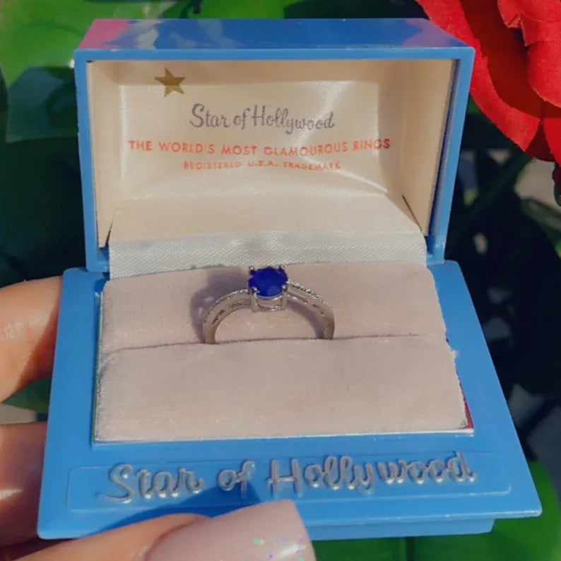 Solitaire 1ct Round Natural Mozambique Blue Sapphire &amp; Diamond Ring, 925 Sterling Silver, Engagement Wedding Ring, Dainty Ring, Promise Ring
