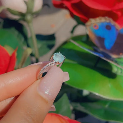 Minimalist Dainty 1ct Natural Aquamarine &amp; 22pcs Diamond Ring in 925 Sterling Silver, Solitaire Engagement Ring, Promise Ring, Wedding Ring