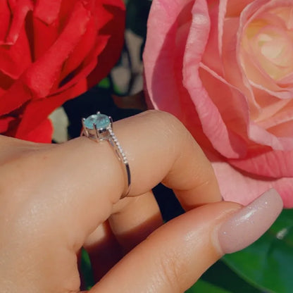 Sweet Dainty 1ct Natural Aquamarine &amp; 22pcs Diamond Ring in 925 Sterling Silver, Solitaire Engagement Ring, Promise Ring, Wedding Ring
