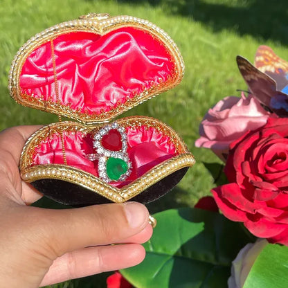 Breathtaking Mother &amp; Daughter, Double Heart, Ruby Emerald and Diamond Ring, July and May Birthstones, Handcrafted Piece, Gift for Her