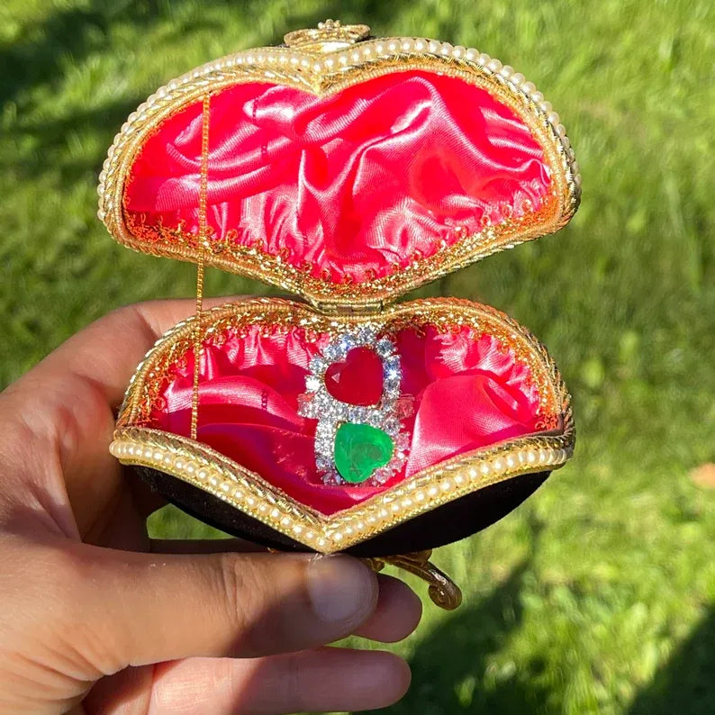 Luxury Edition, Mother &amp; Daughter, Double Heart, Ruby Emerald and Diamond Ring, July and May Birthstones, Handcrafted Piece, Gift for Her