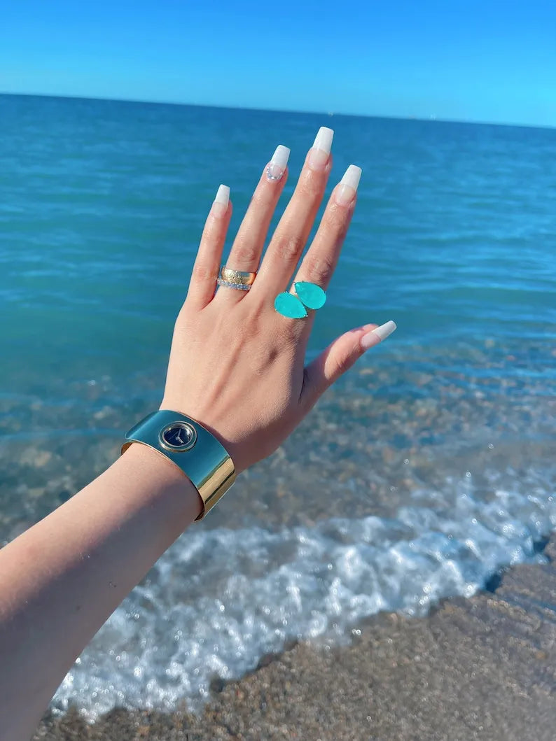 Caribbean Ocean Blue Genuine Paraiba Tourmaline Double Pear Ring, Amazing Neon Color Glow, Multi Gemstone Cocktail Ring Large Statement Ring