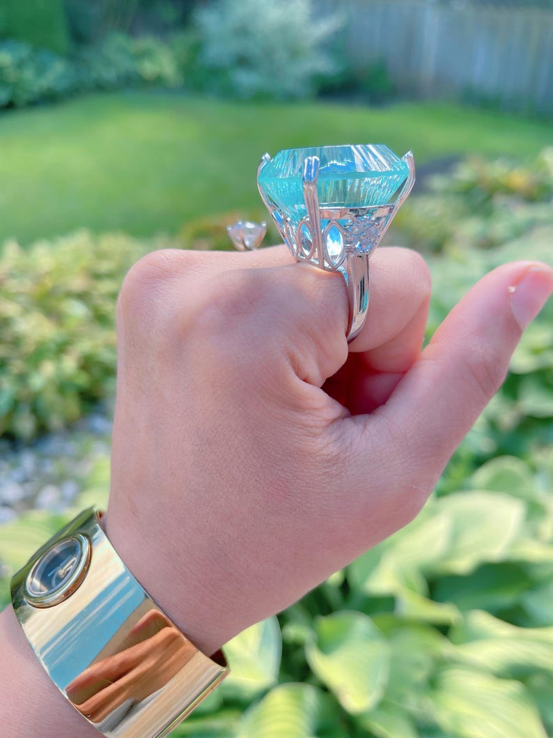 125Ct Aquamarine Diamond Ring – Platinum Estate Size 8