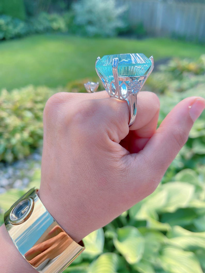125Ct Aquamarine Diamond Ring – Platinum Estate Size 8