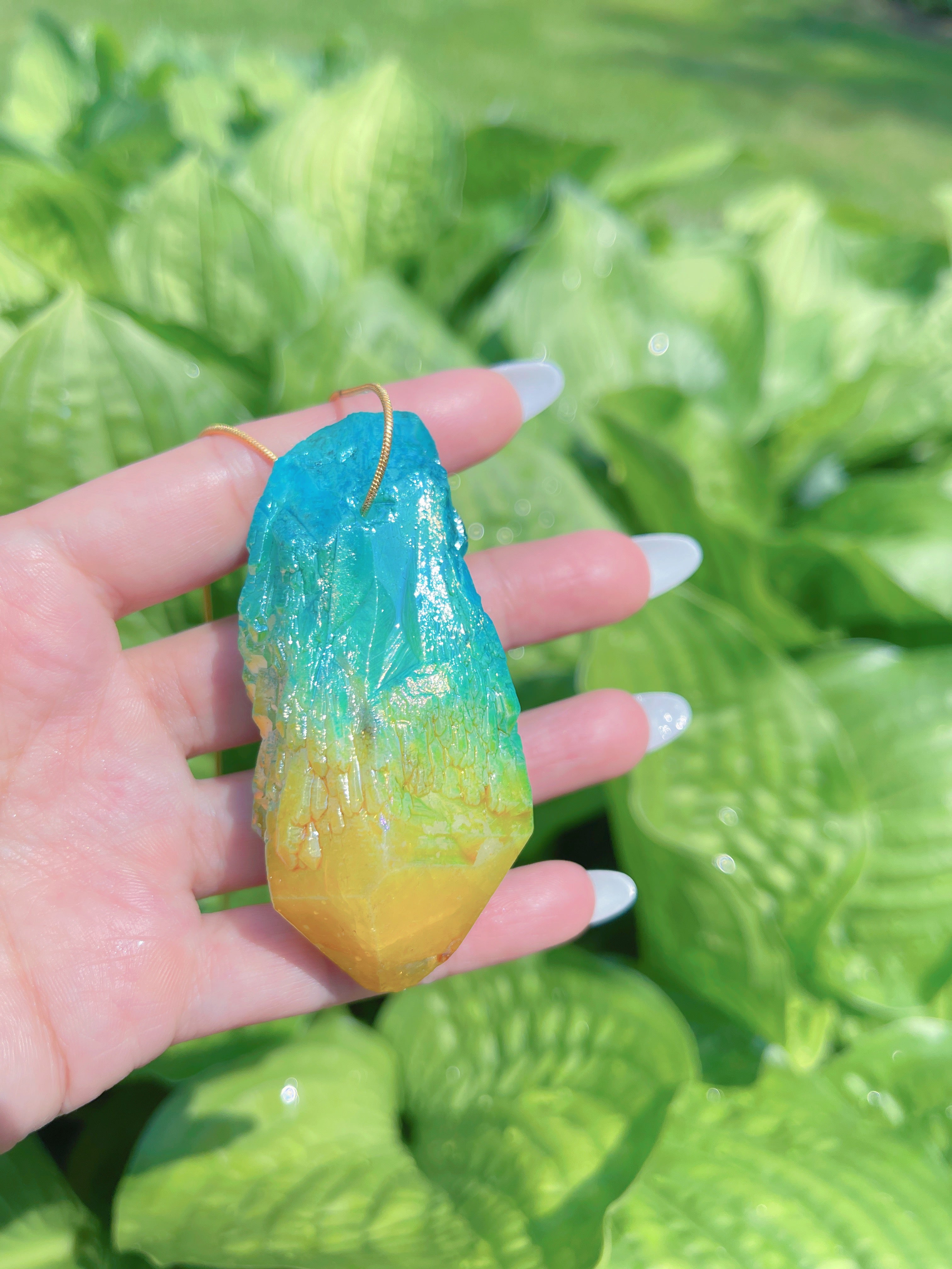 Exotic Natural Bi Color Tourmaline Necklace Pendant Ocean Blue and Yellow Brazil Gem