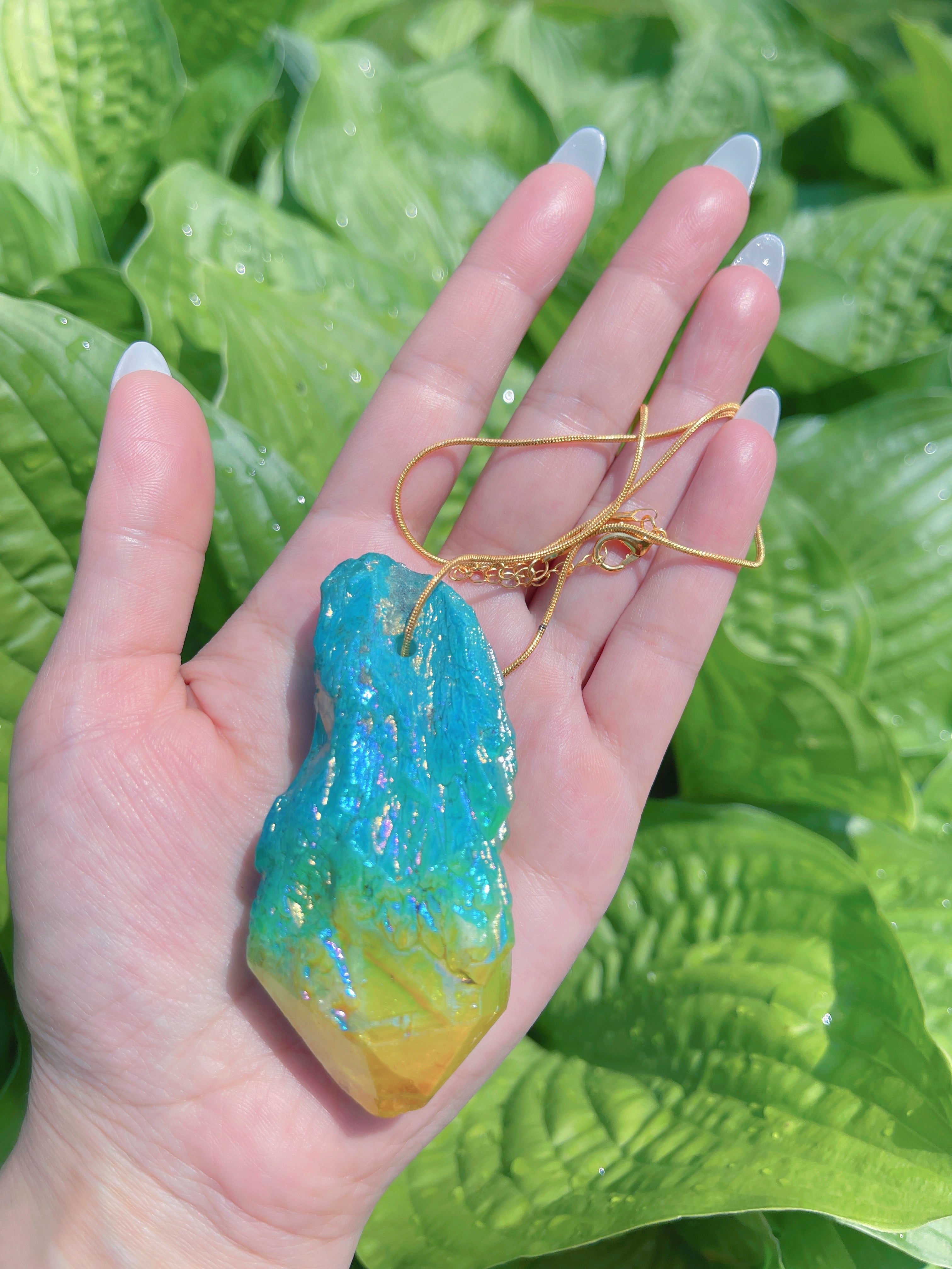 Exotic Natural Bi Color Tourmaline Necklace Pendant Ocean Blue and Yellow Brazil Gem