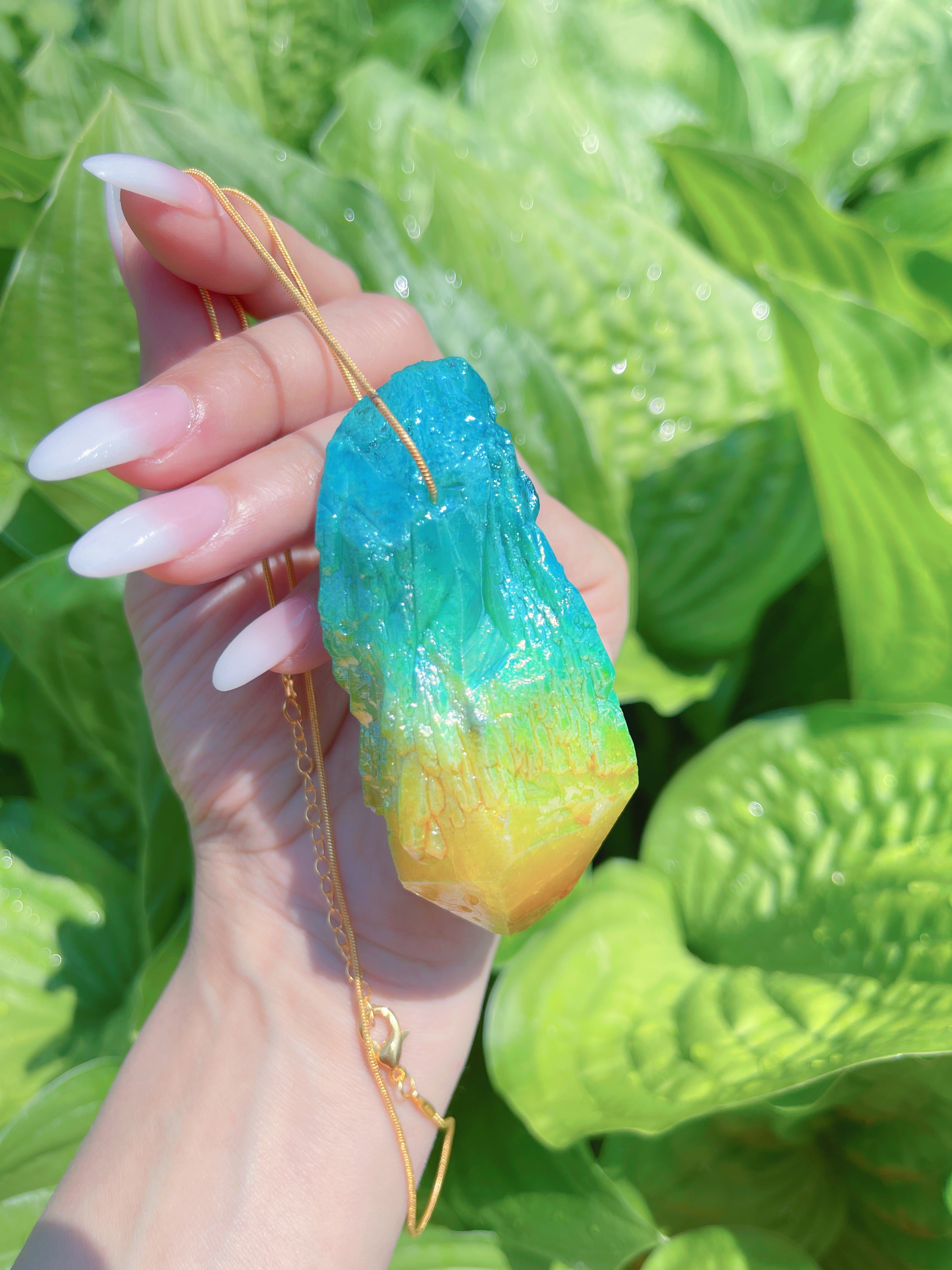 Exotic Natural Bi Color Tourmaline Necklace Pendant Ocean Blue and Yellow Brazil Gem