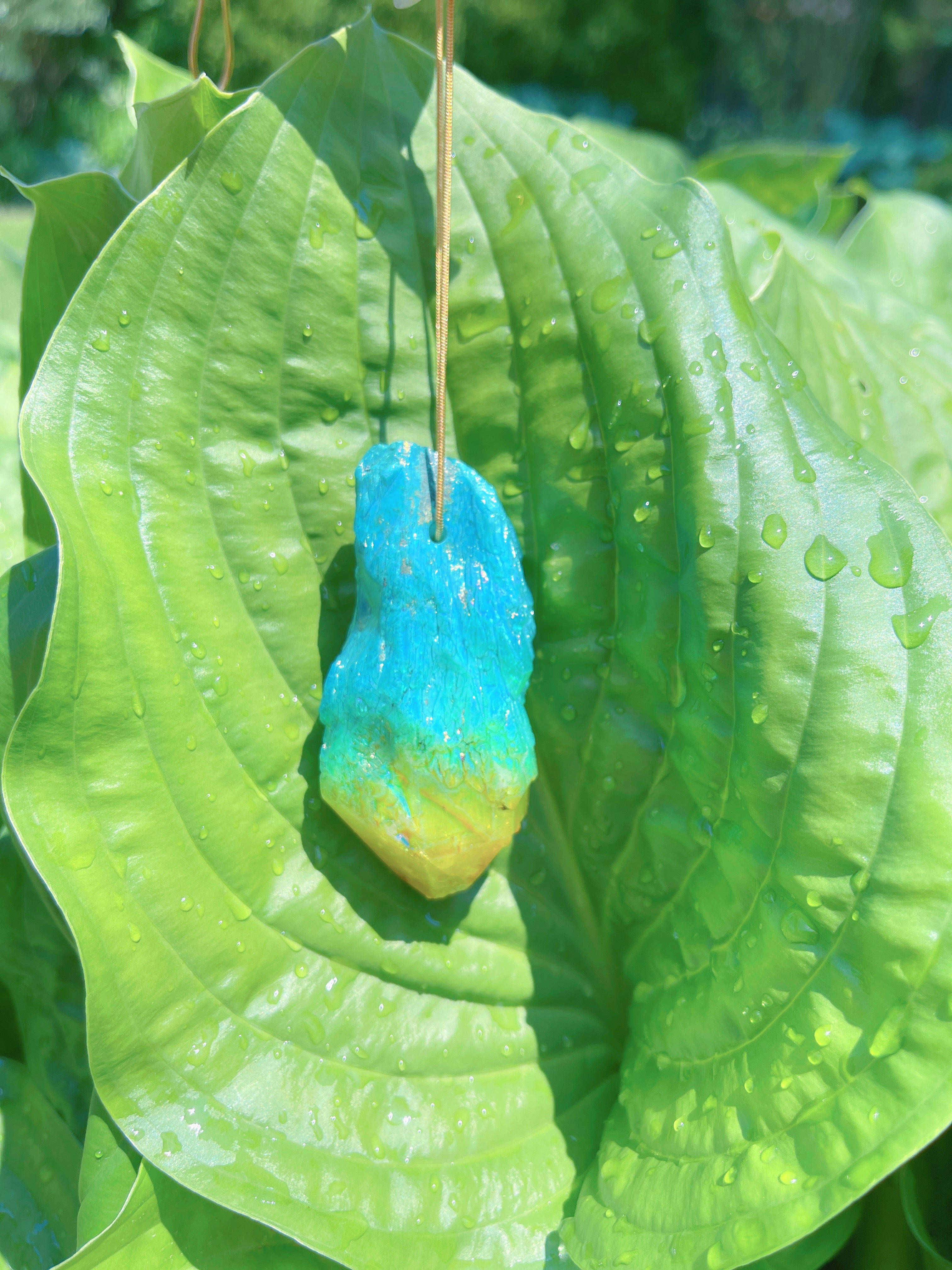 Exotic Natural Bi Color Tourmaline Necklace Pendant Ocean Blue and Yellow Brazil Gem