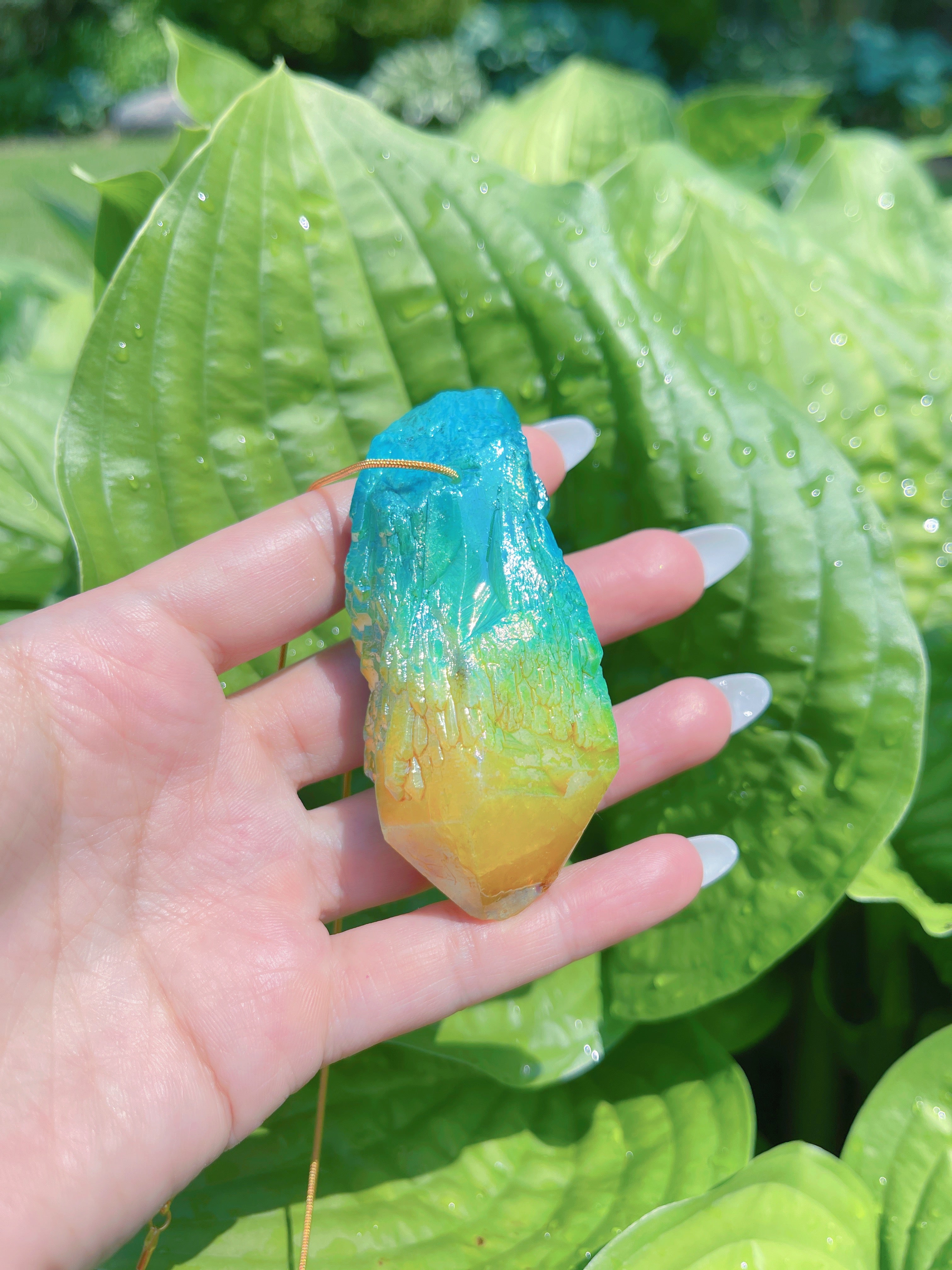 Exotic Natural Bi Color Tourmaline Necklace Pendant Ocean Blue and Yellow Brazil Gem