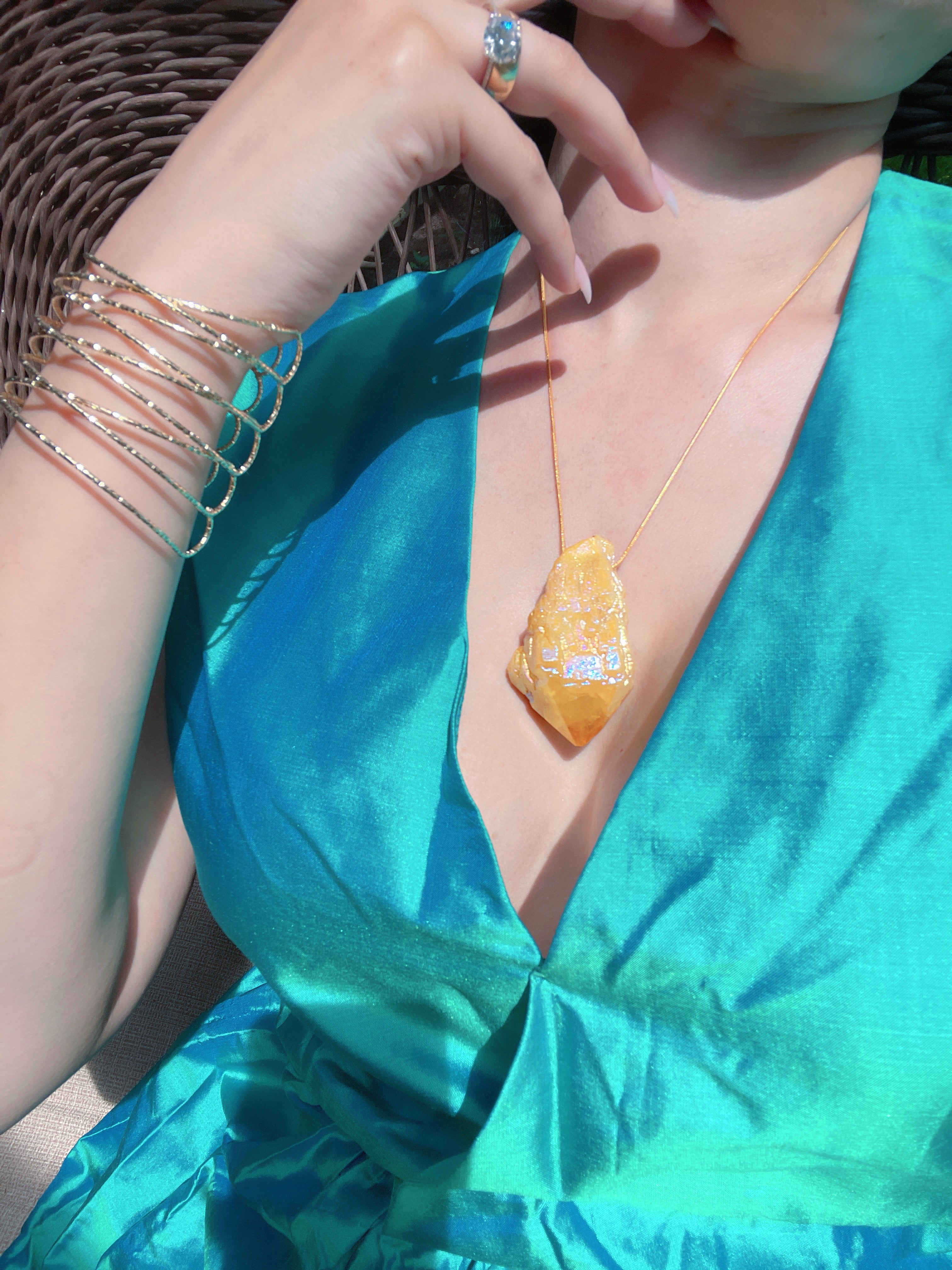 Large Natural Brazilian Gold Citrine Necklace Large Gem 350CTW Rough Gem Pendant