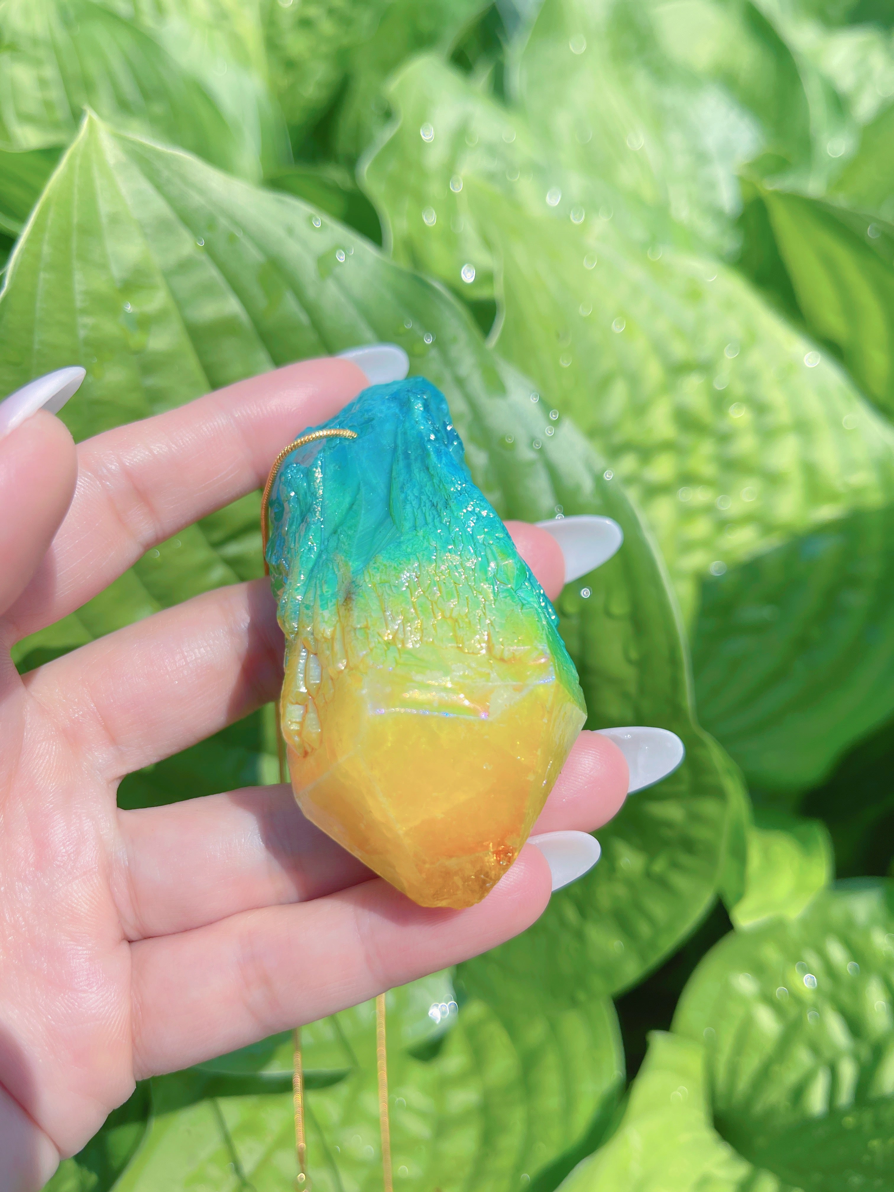 Exotic Natural Bi Color Tourmaline Necklace Pendant Ocean Blue and Yellow Brazil Gem