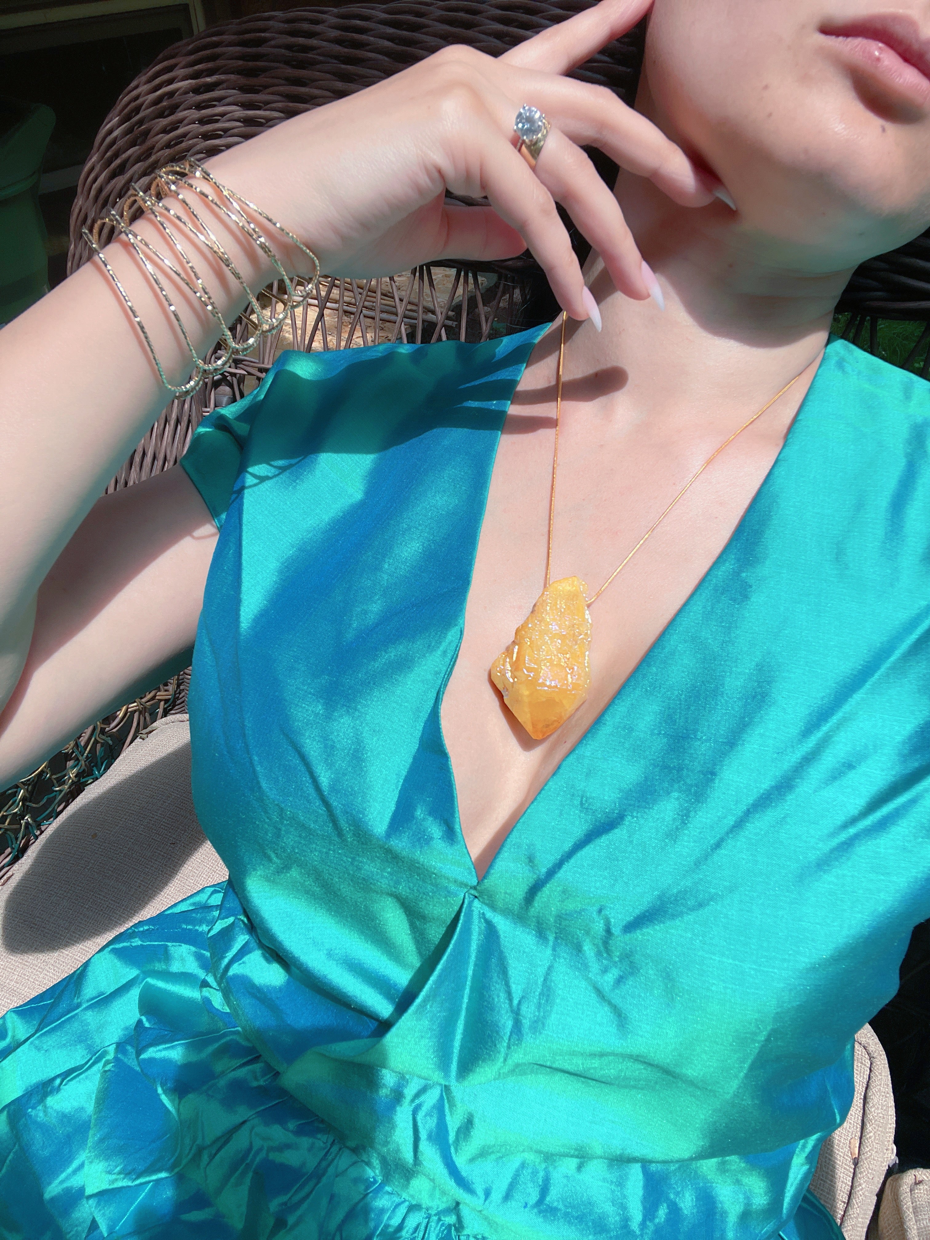 Large Natural Brazilian Gold Citrine Necklace Large Gem 350CTW Rough Gem Pendant