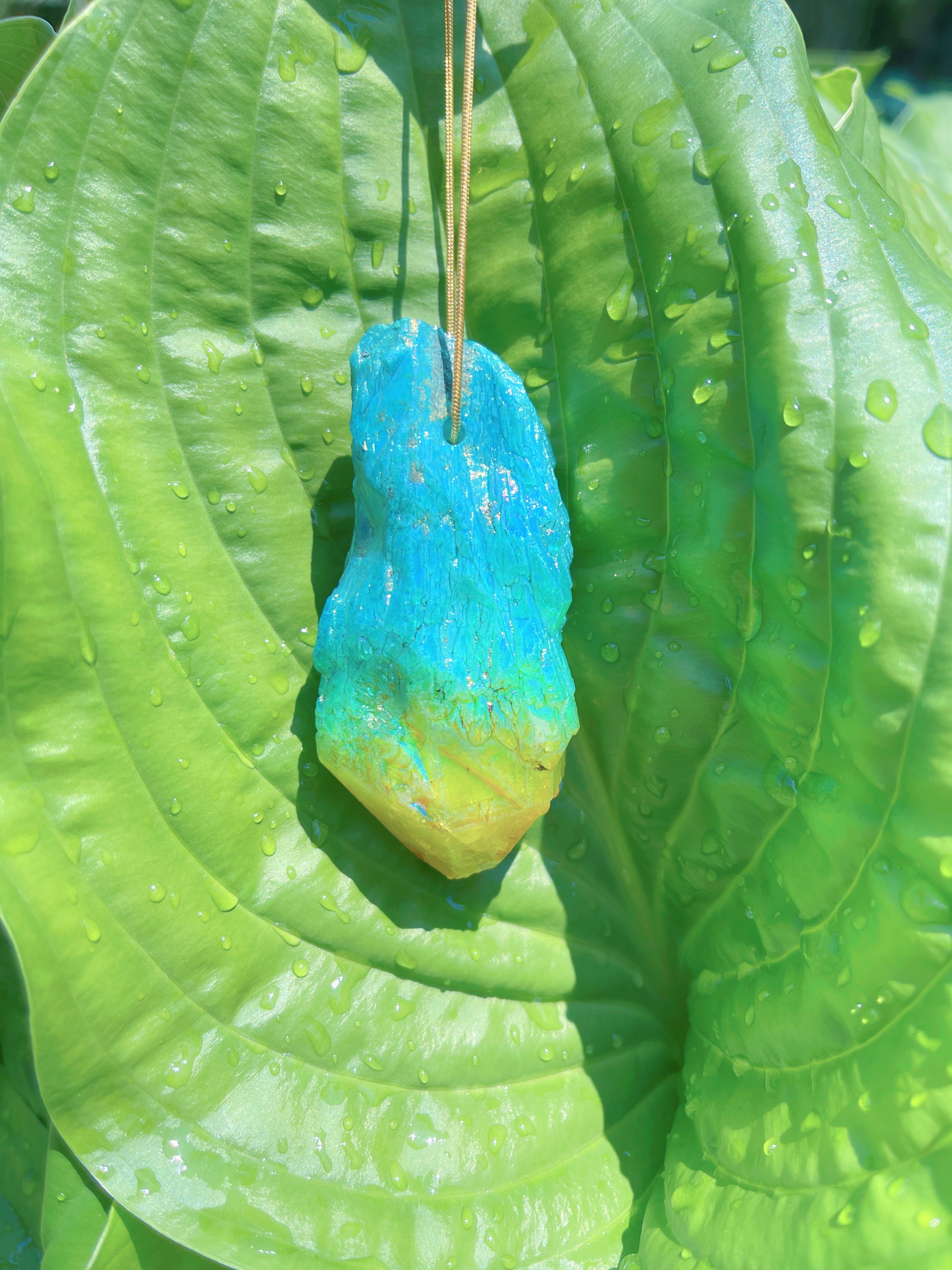 Exotic Natural Bi Color Tourmaline Necklace Pendant Ocean Blue and Yellow Brazil Gem