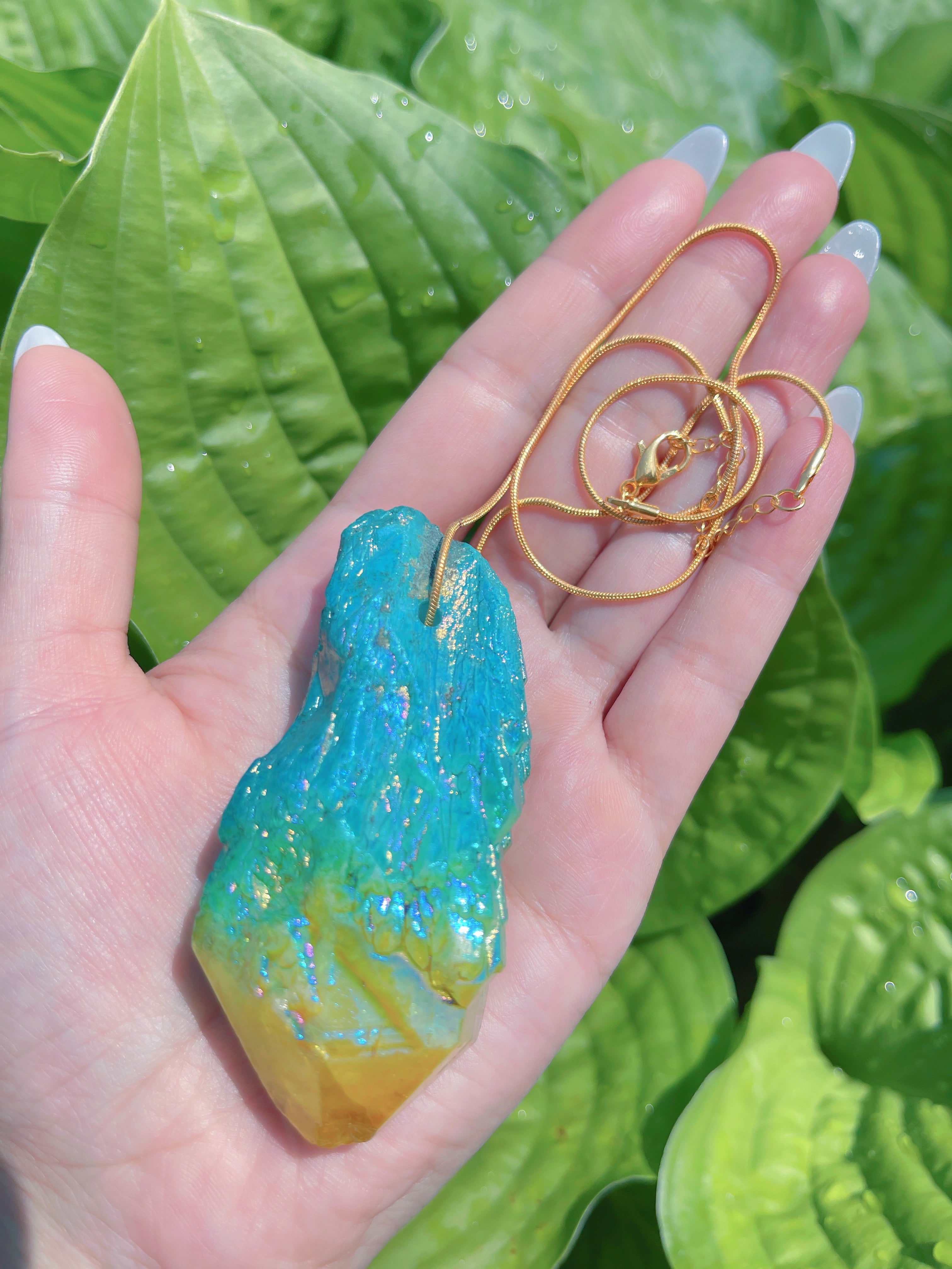 Exotic Natural Bi Color Tourmaline Necklace Pendant Ocean Blue and Yellow Brazil Gem