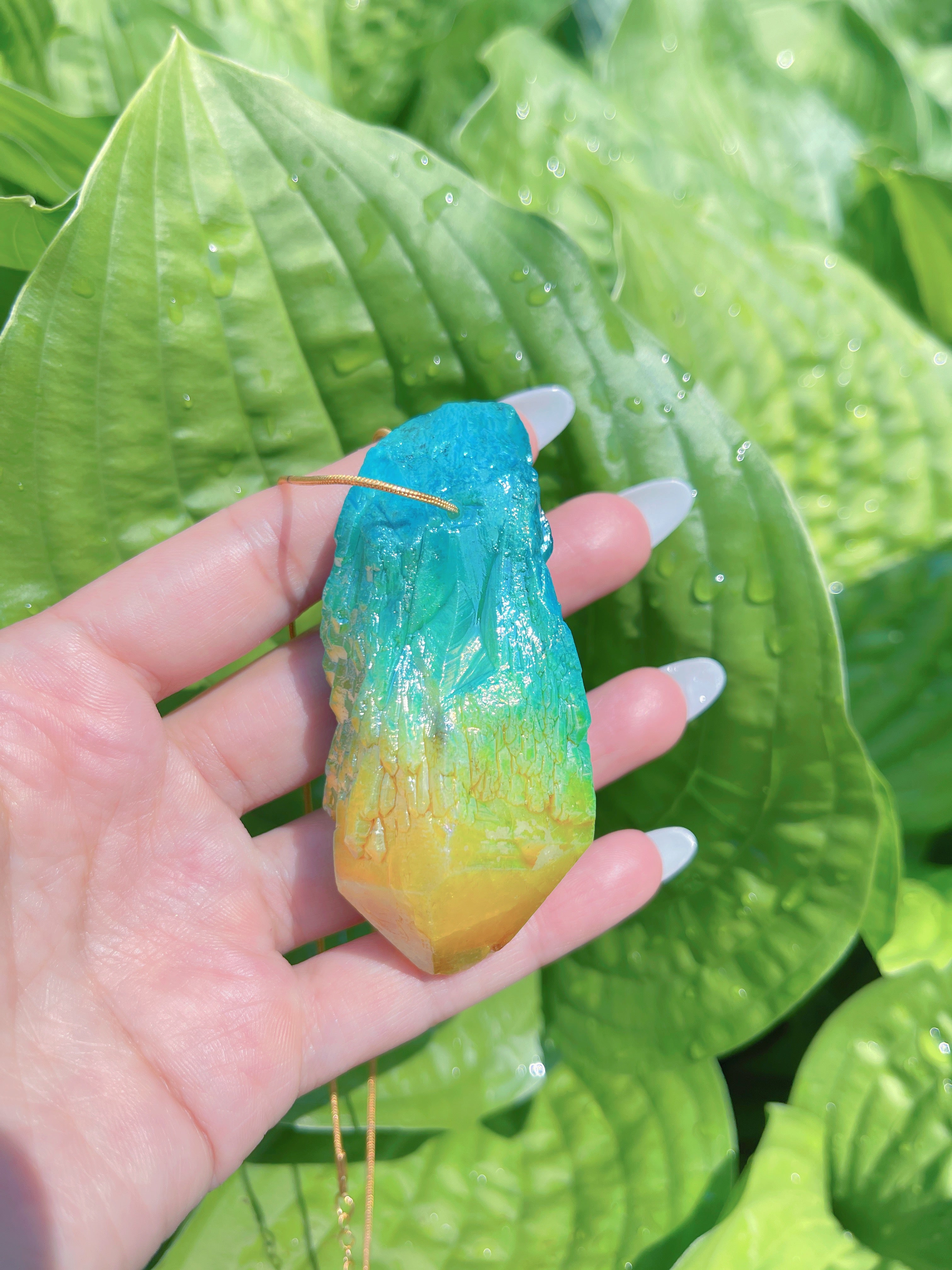 Exotic Natural Bi Color Tourmaline Necklace Pendant Ocean Blue and Yellow Brazil Gem