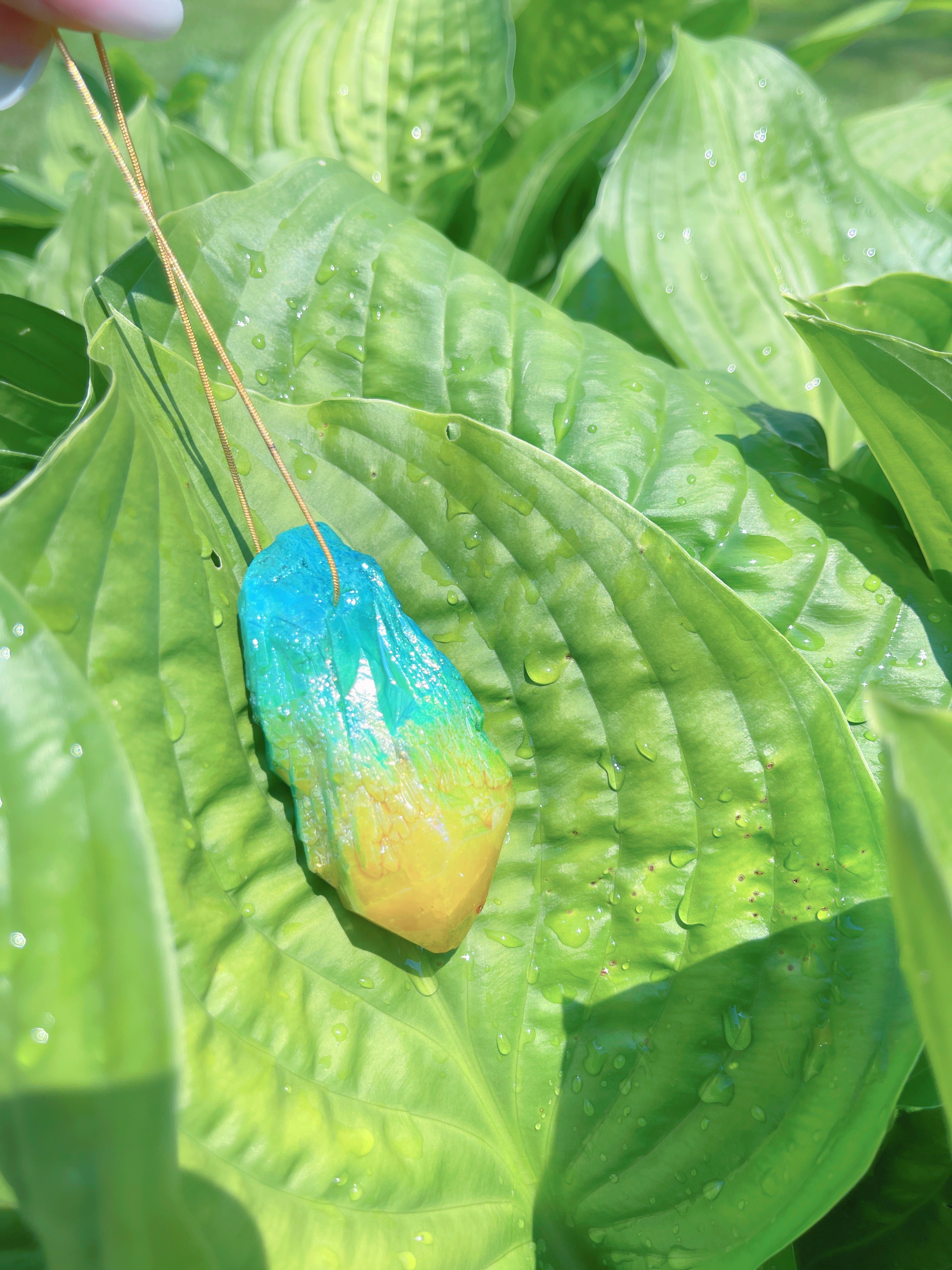 Exotic Natural Bi Color Tourmaline Necklace Pendant Ocean Blue and Yellow Brazil Gem