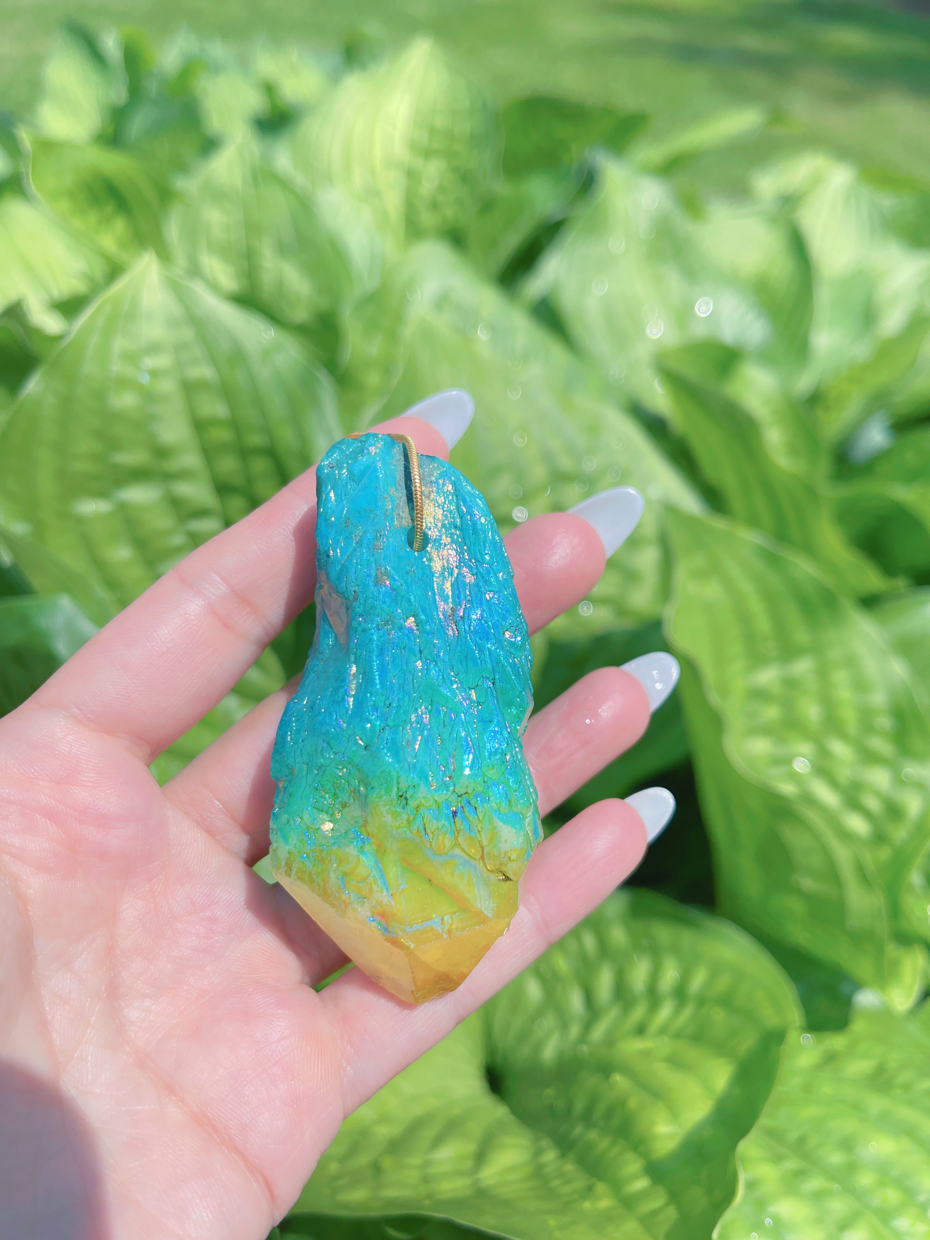 Exotic Natural Bi Color Tourmaline Necklace Pendant Ocean Blue and Yellow Brazil Gem