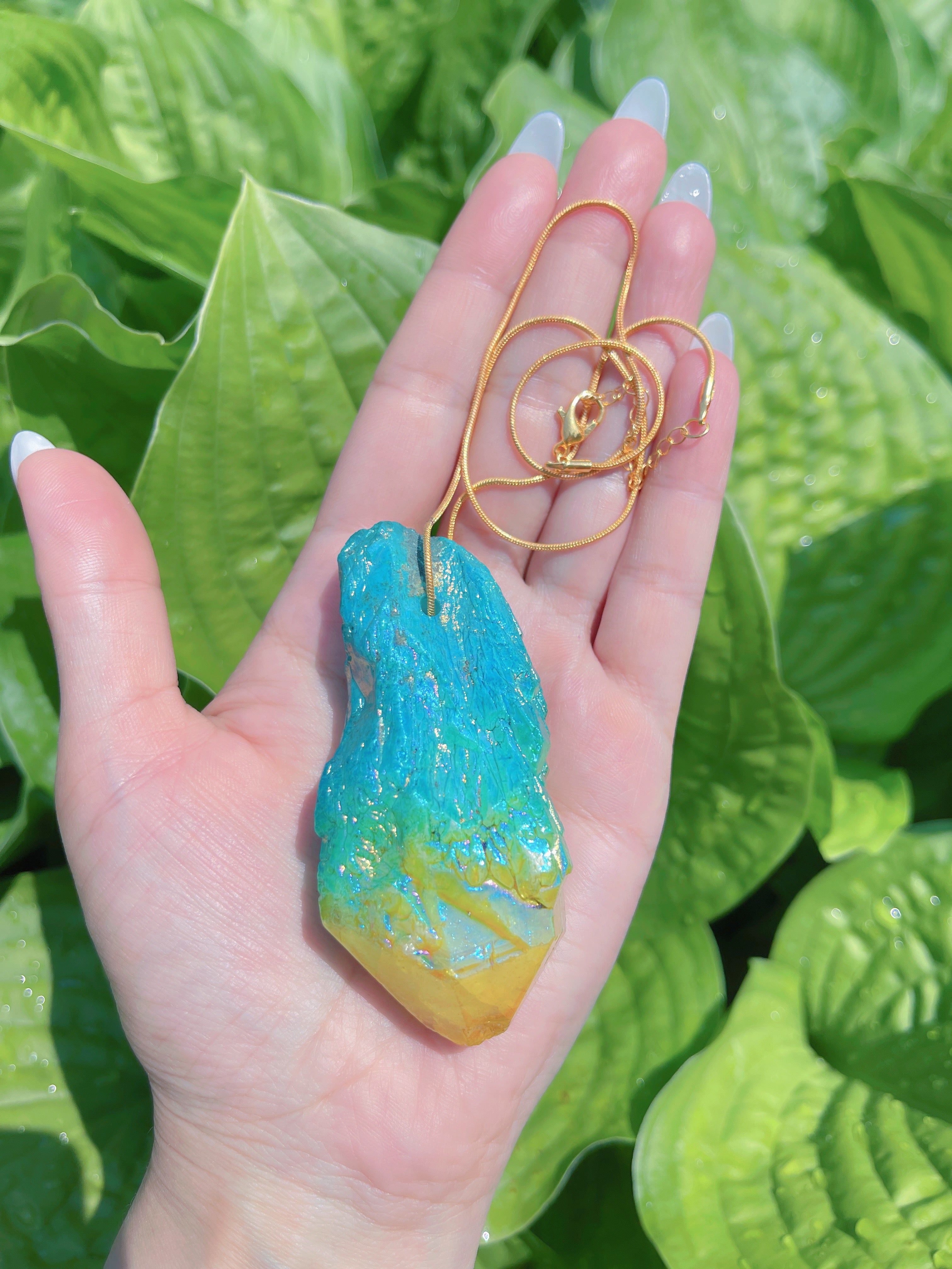 Exotic Natural Bi Color Tourmaline Necklace Pendant Ocean Blue and Yellow Brazil Gem