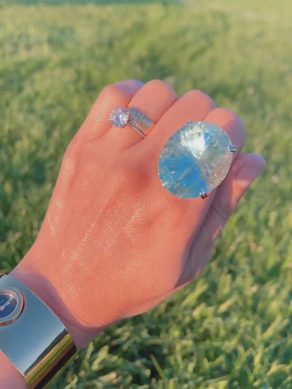 125Ct Aquamarine Diamond Ring – Platinum Estate Size 8