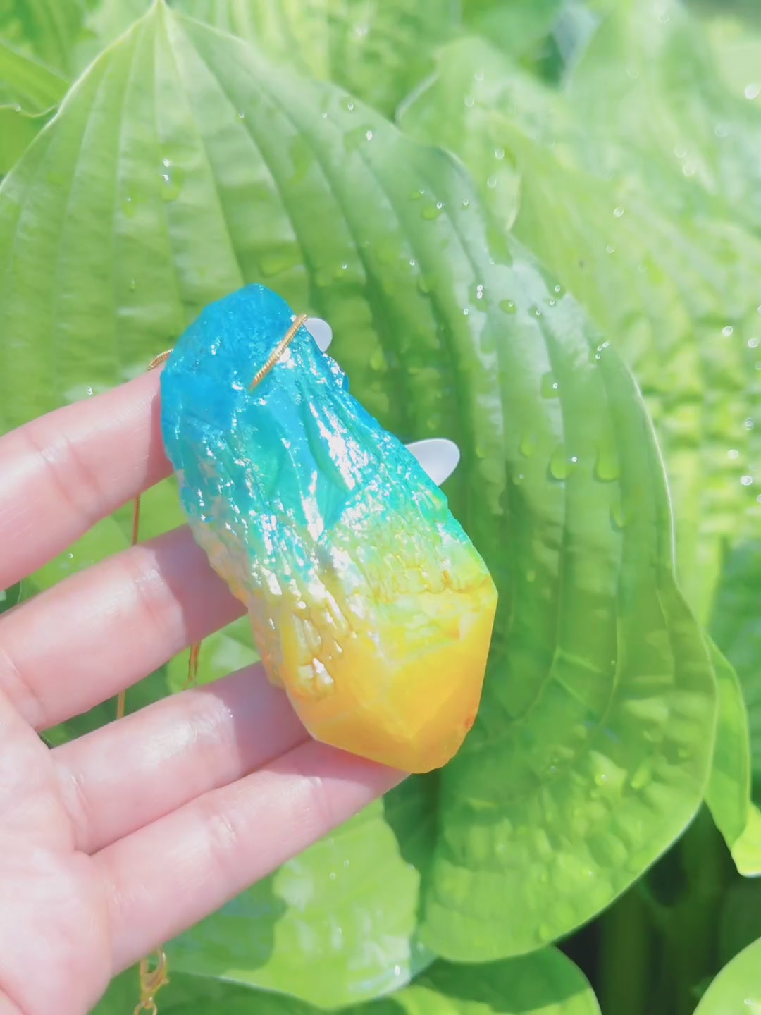 Exotic Natural Bi Color Tourmaline Necklace Pendant Ocean Blue and Yellow Brazil Gem