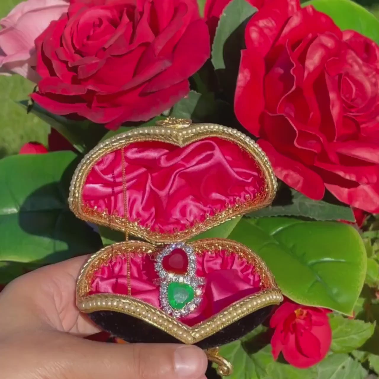 Luxury Edition, Mother &amp; Daughter, Double Heart, Ruby Emerald and Diamond Ring, July and May Birthstones, Handcrafted Piece, Gift for Her