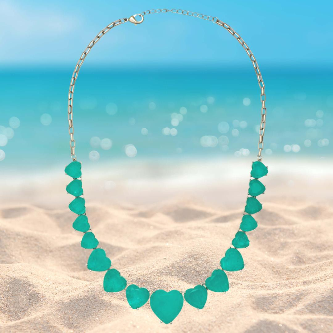 1001 Nights Queen Sultana Inspired Necklace 100% Natural Colombian Emeralds Necklace Collar 17 Hearts neon Green with Matching Earrings
