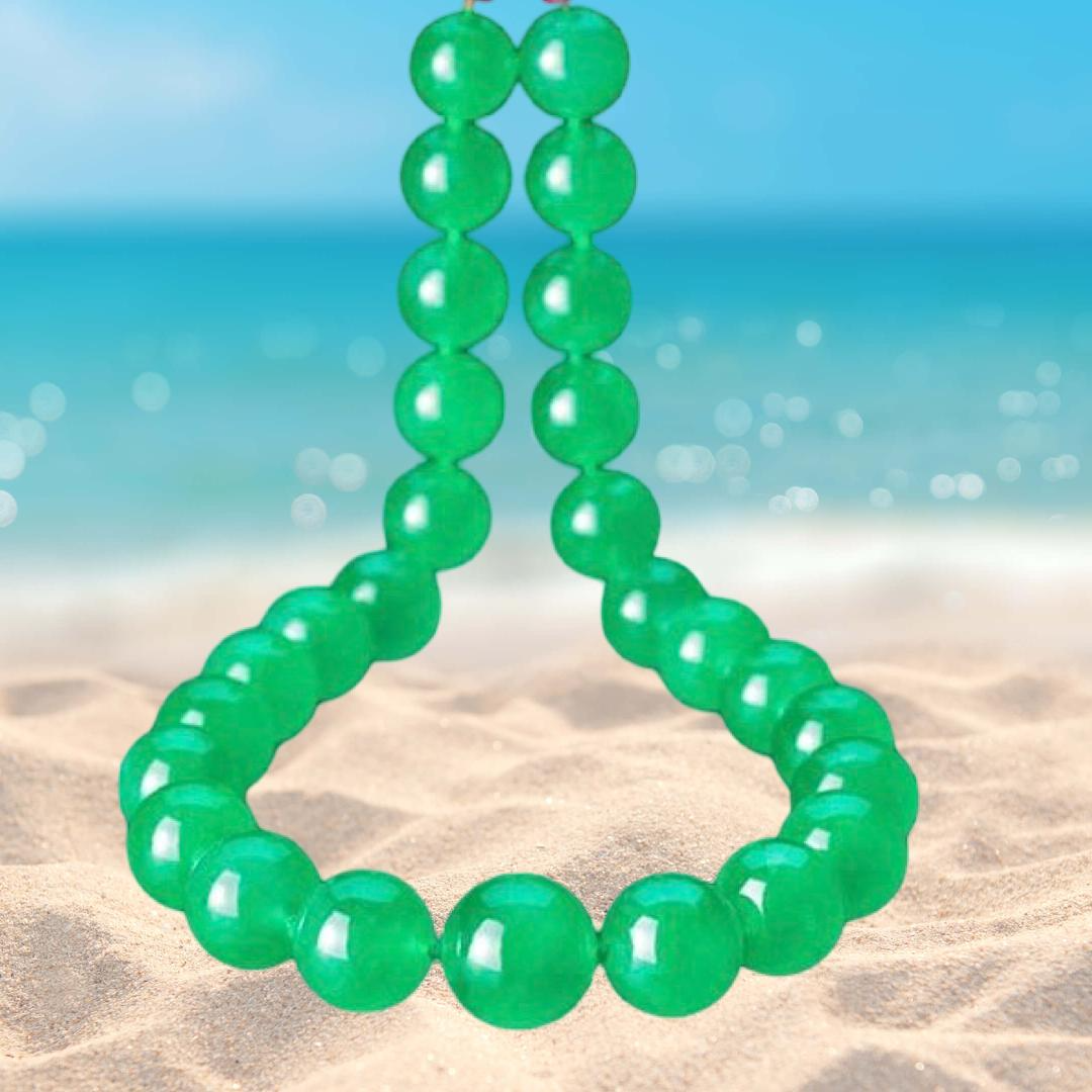 Icy Emerald Imperial Natural Apple Green Jade Beaded Necklace, Miss Jadeite, Handmade Necklace, Beaded, Limited Edition