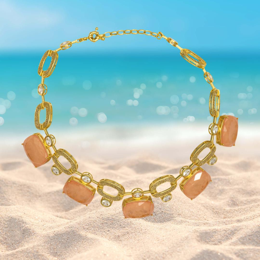 Magnificent Handcrafted Masterpiece of Art, Luxury Peach Morganite Choker Necklace, Morganite Charm Necklace, Luxury Gift for Her