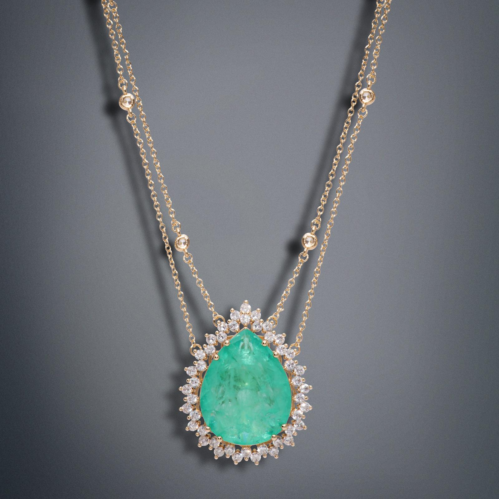 Magnificent Breathtaking Amazonka Mines Natural Paraiba Tourmaline Pear Necklace Luxury Design with double chain