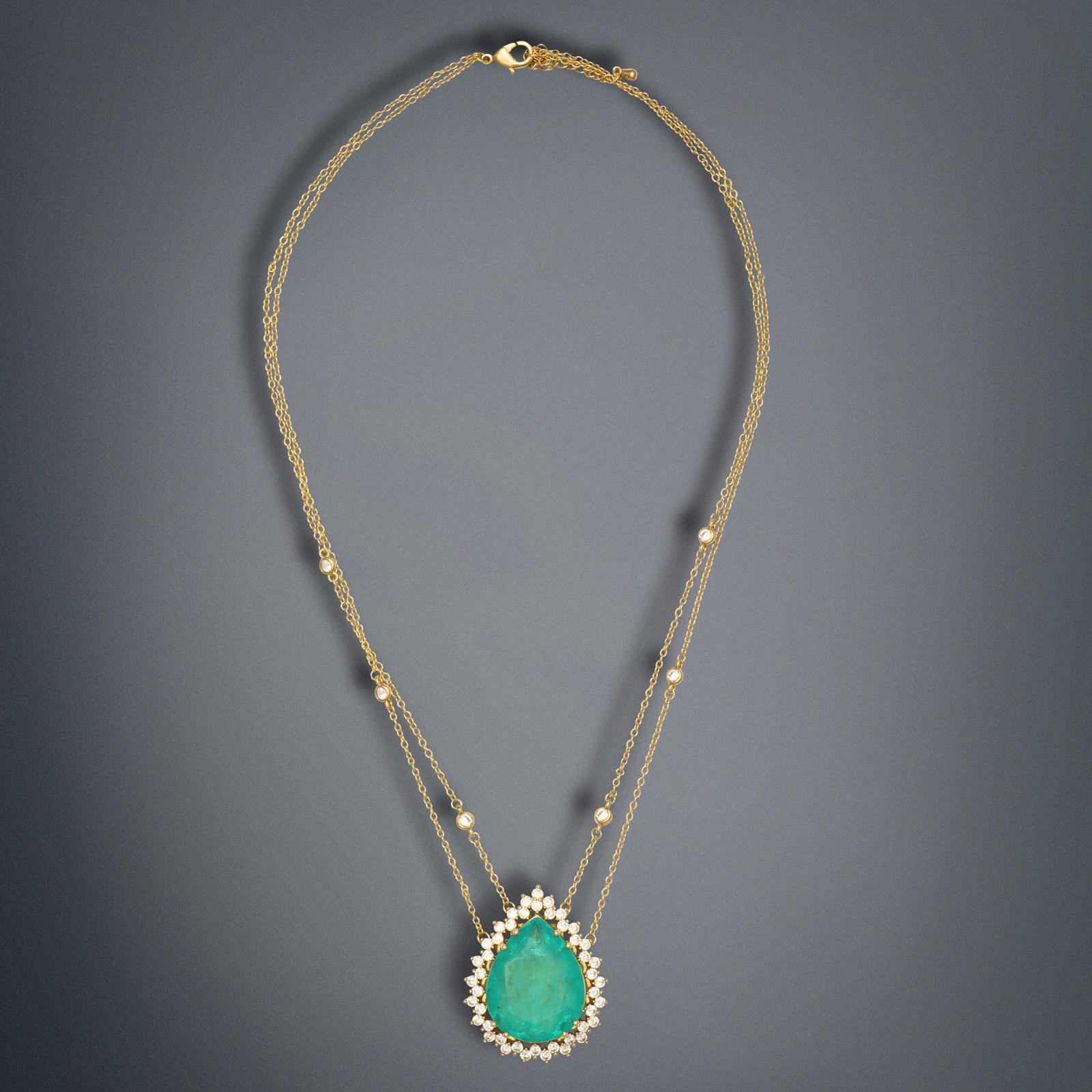 Magnificent Breathtaking Amazonka Mines Natural Paraiba Tourmaline Pear Necklace Luxury Design with double chain