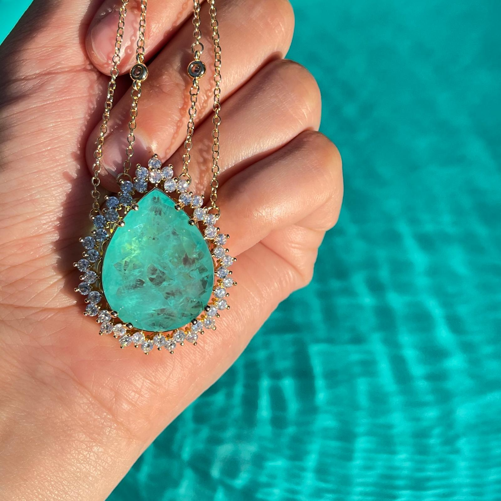 Magnificent Breathtaking Amazonka Mines Natural Paraiba Tourmaline Pear Necklace Luxury Design with double chain
