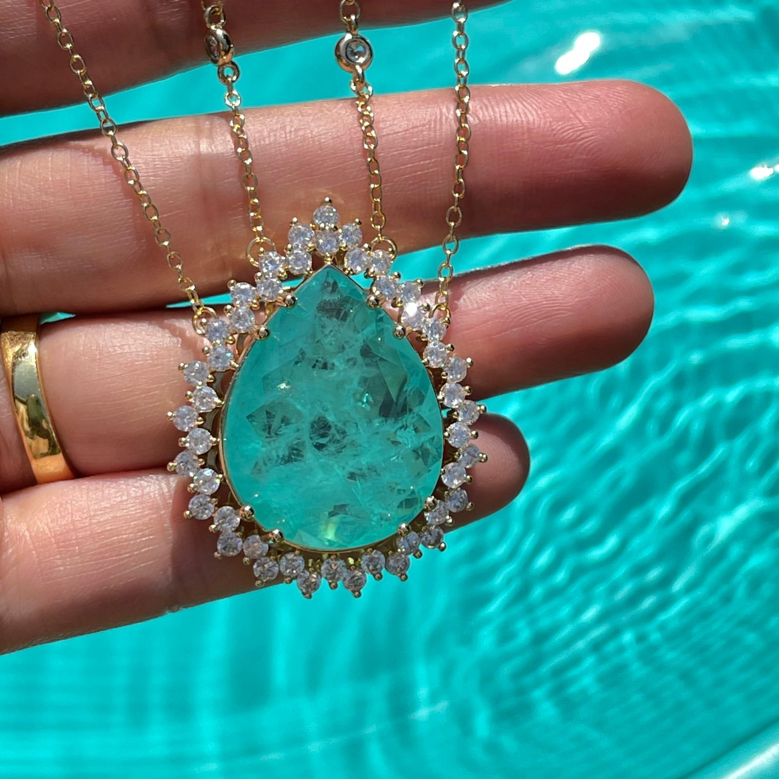 Magnificent Breathtaking Amazonka Mines Natural Paraiba Tourmaline Pear Necklace Luxury Design with double chain
