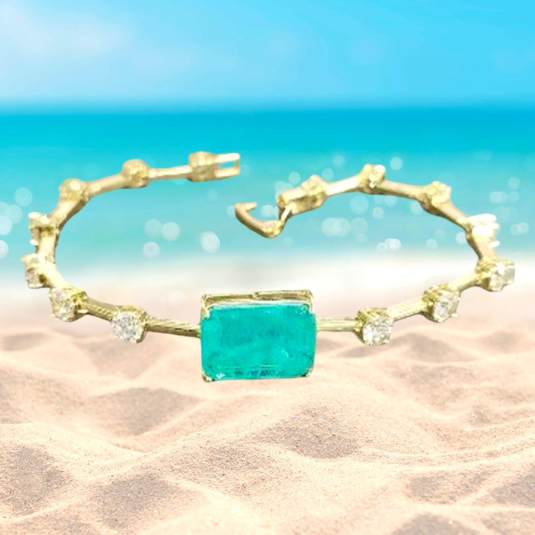 Glowing Neon Colombian Emerald Bracelet with Nano Crystals